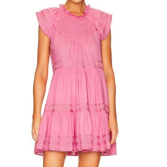 Veronica Beard Preppy Keely Tiered Ramie Mini Dress Size 10  Barbiecore - Picture 5 of 16